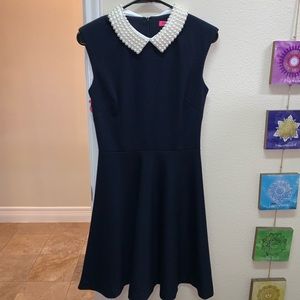 Betsey Johnson Navy Cap Sleeve Textured Dress